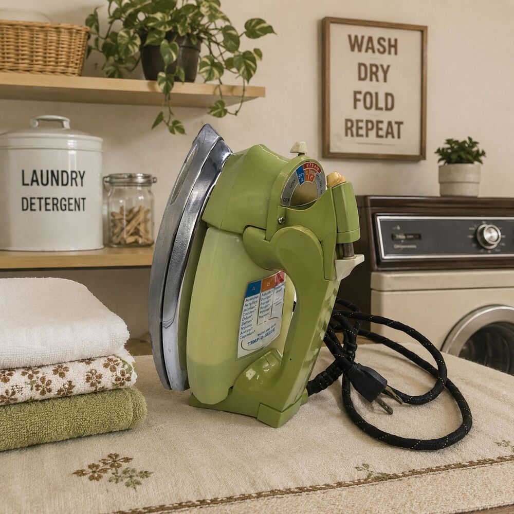 Vintage Proctor Silex Avocado Green Steam Dry Iron MCM Retro Working